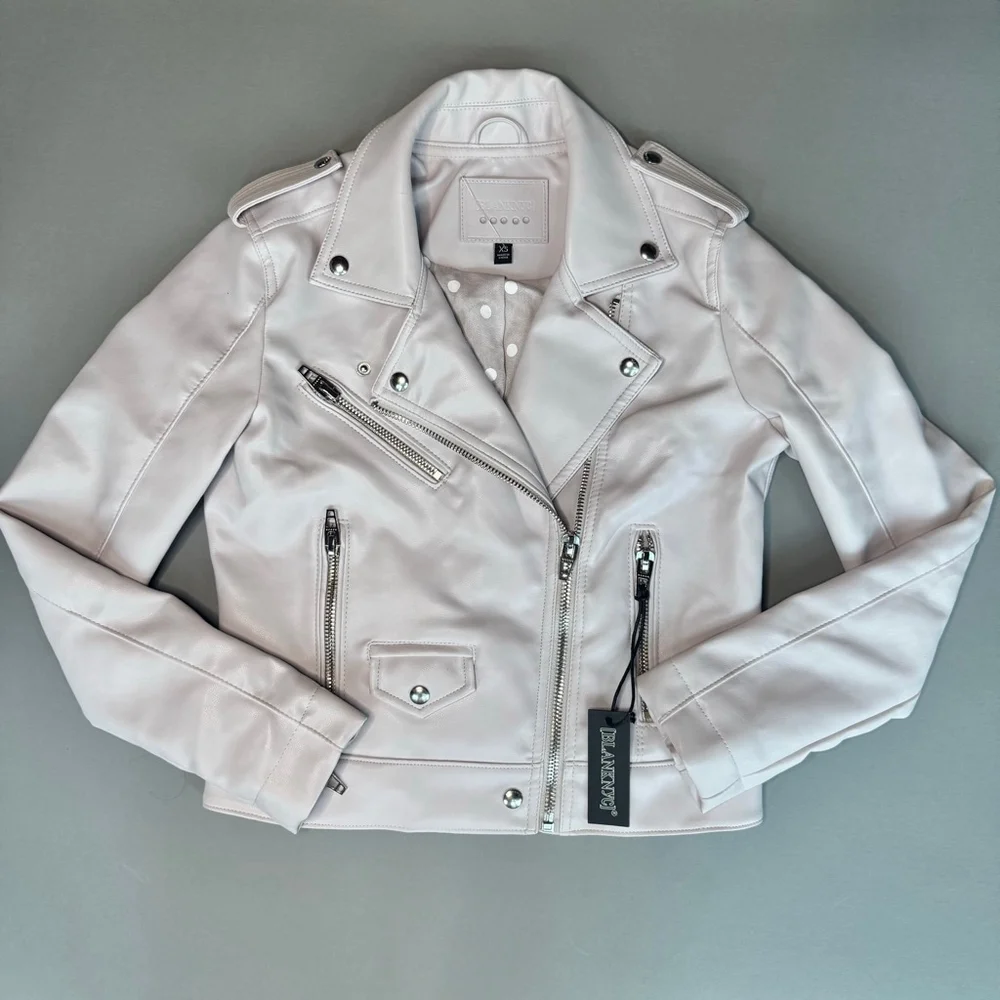BlankNYC Moto Jacket XS NWT Vegan Leather Biker Off White / Ivory - Picture 3 of 8